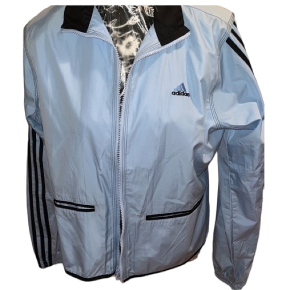Adidias size Large blue windbreaker zip front  W/ back vent & pockets